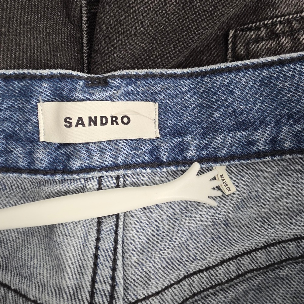 Sandro Paris Straight Leg Denim Jeans Charcoal Gray Blue Double Waist Sz 38 US 6 - Picture 2 of 11